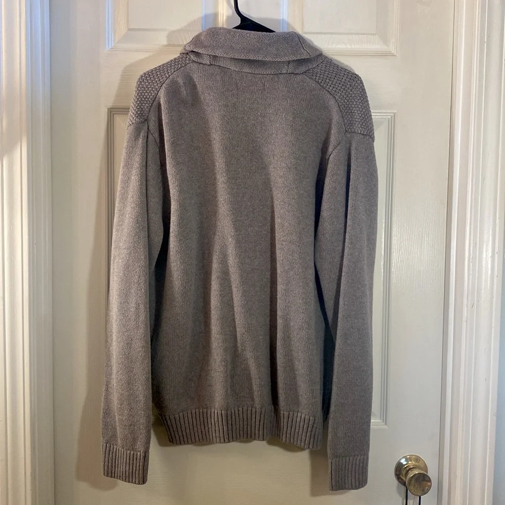 Chaps Gray Heathered Cardigan Sweater with Shawl Collar